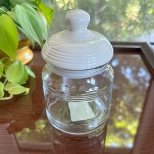 Vintage Anchor Hocking Clear Glass Jar with White Ceramic Shaker Lid Made in USA